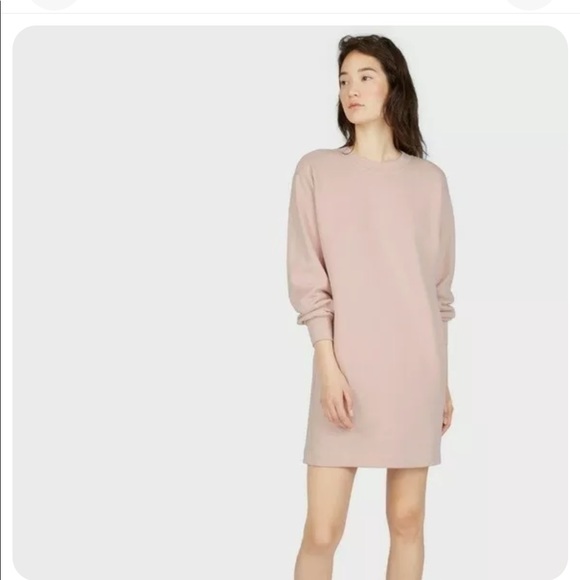 EVERLANE Classic French Terry Pink Crew Neck Dress. Size Medium